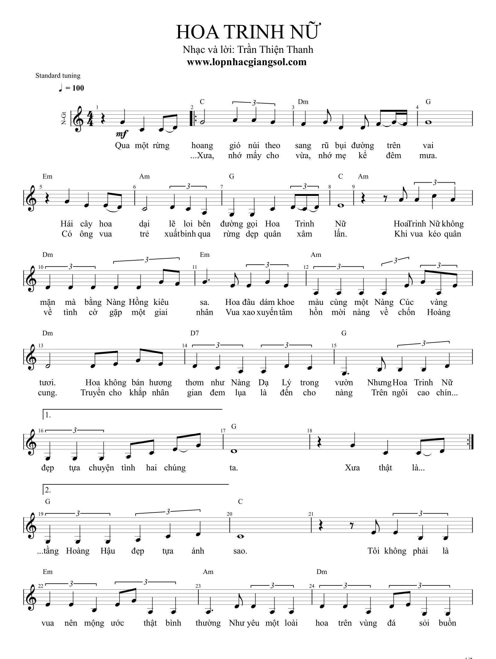 Hợp âm bài hát Hoa Trinh Nữ
