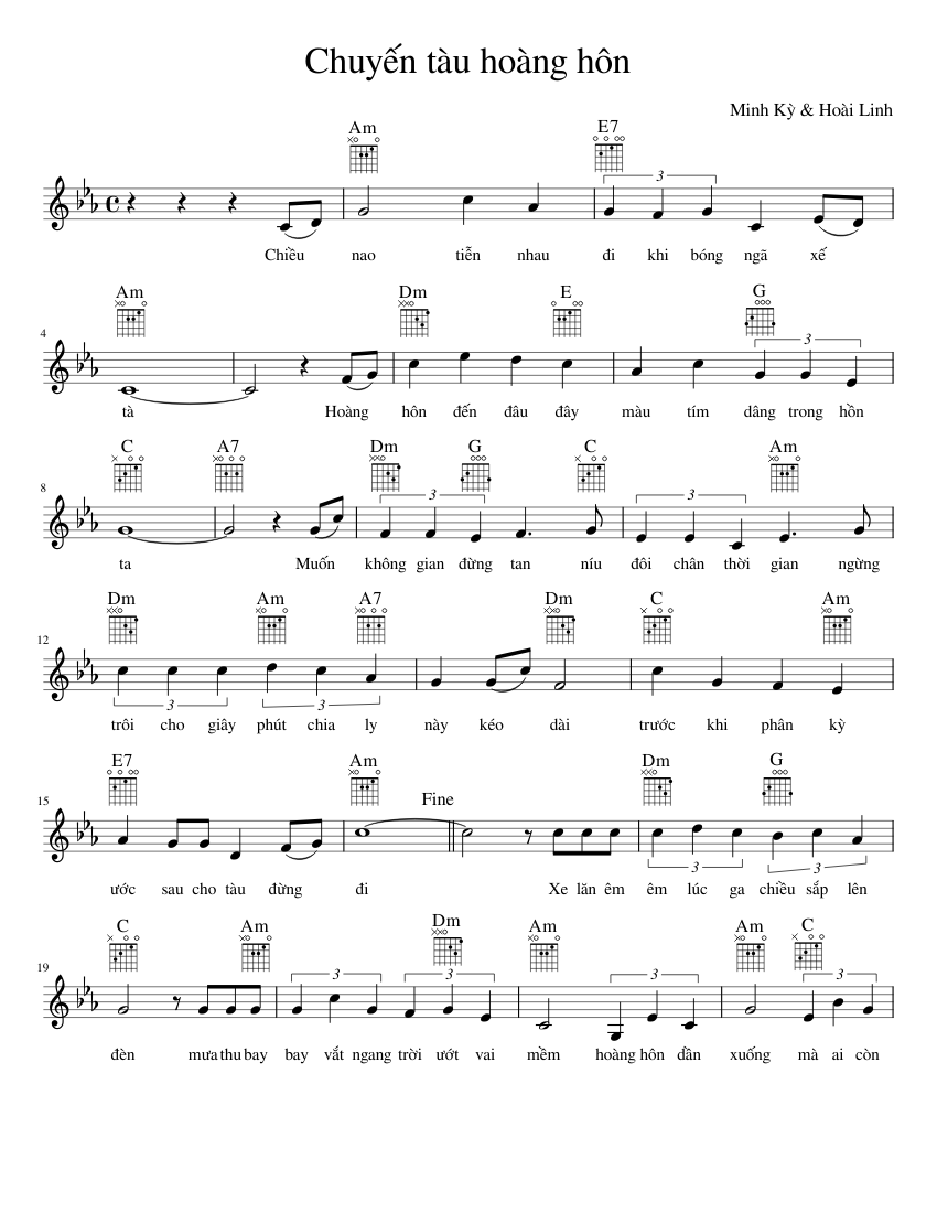 Hợp âm bài hát Chuyến Tàu Hoàng Hôn