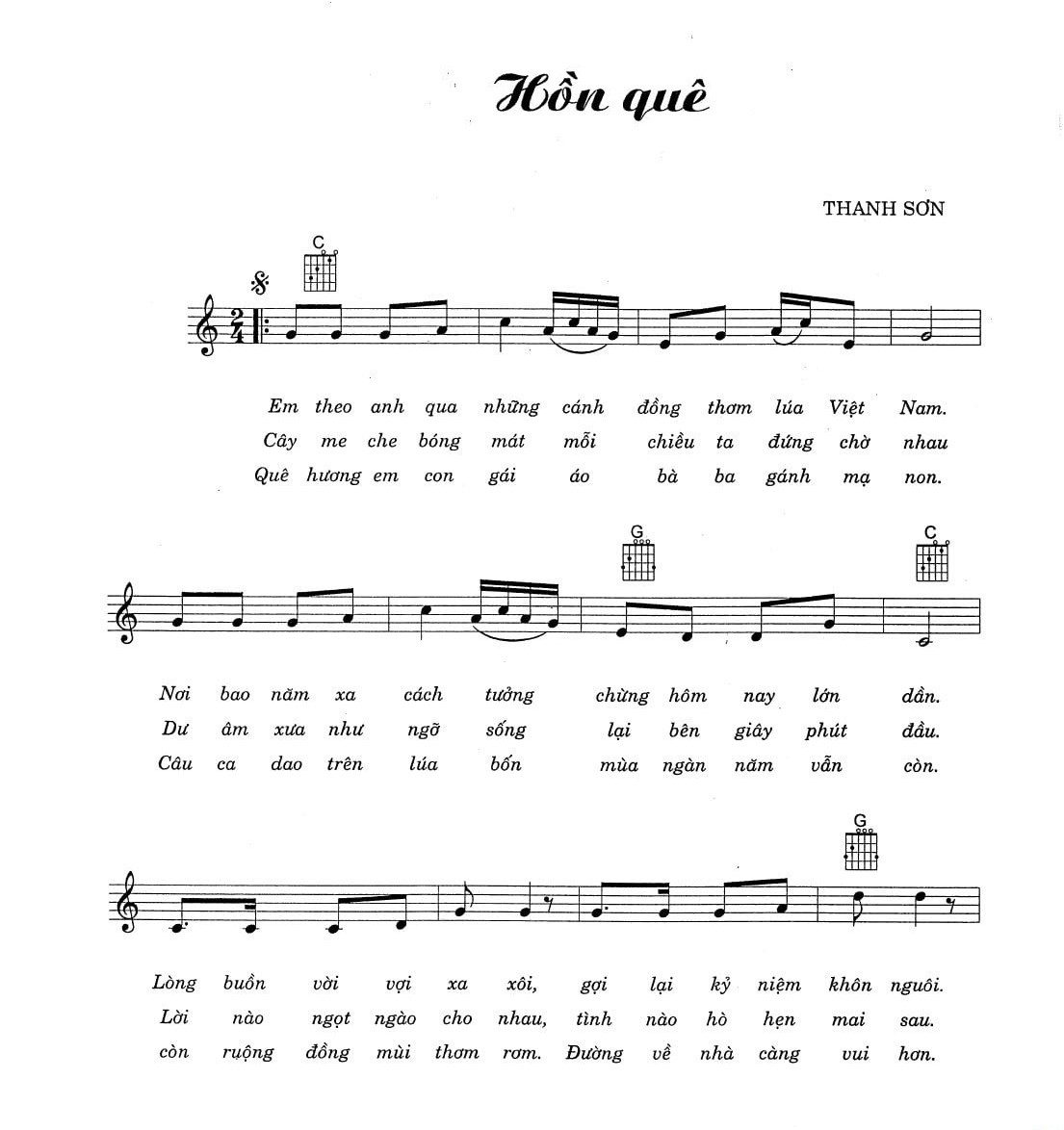 Hợp âm bài hát Hồn Quê