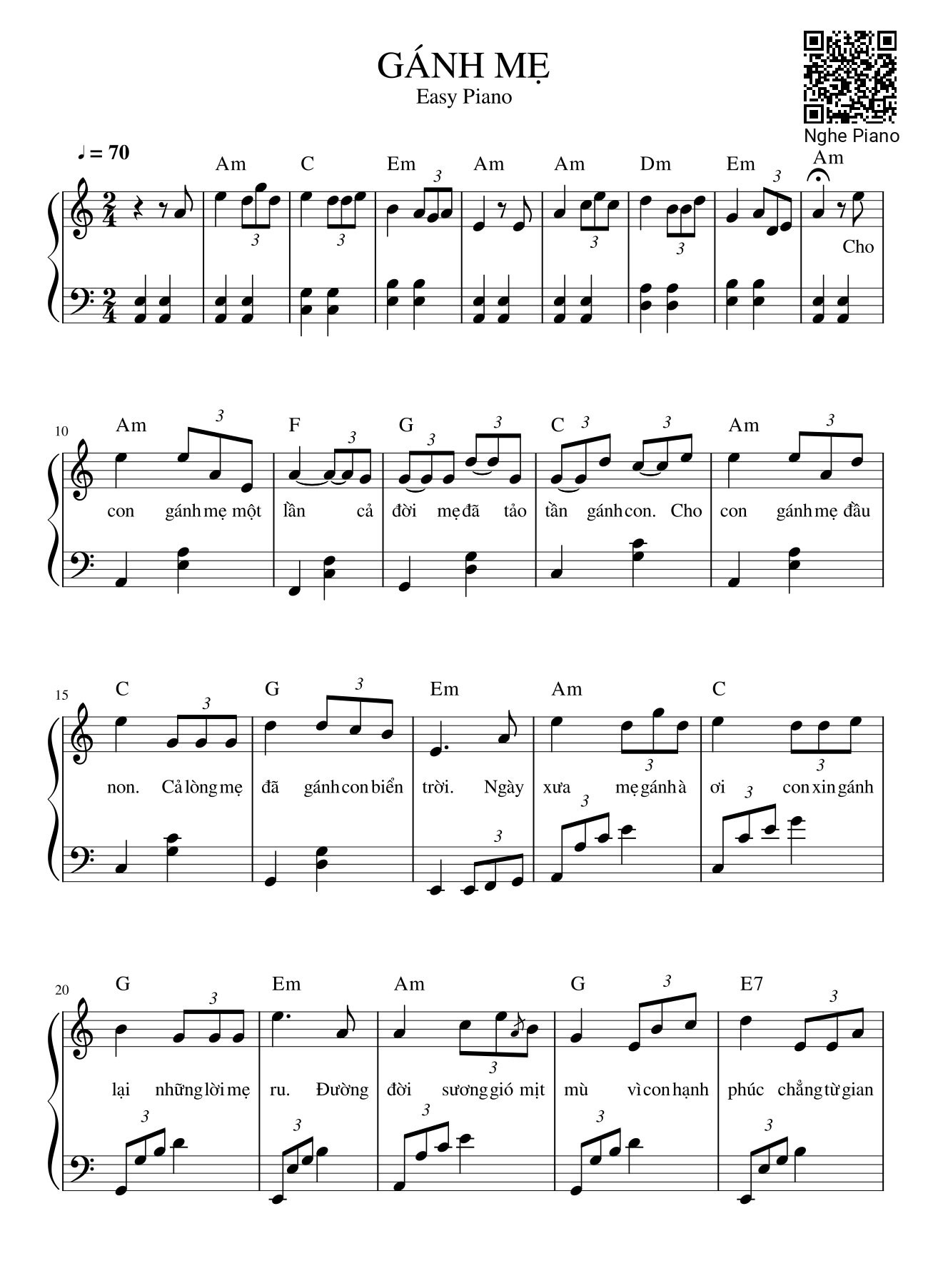 Hợp âm bài hát Gánh Mẹ