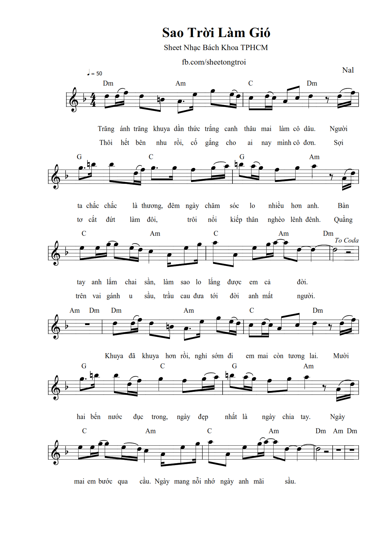 Hợp âm bài hát Sao Trời Làm Gió