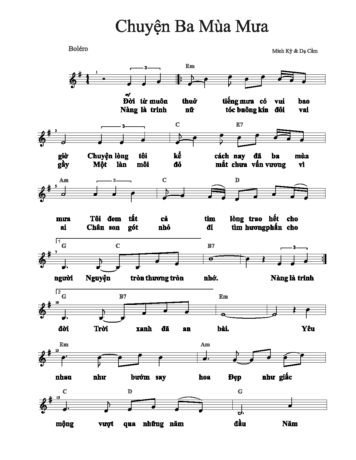 Hợp âm bài hát Chuyện Ba Mùa Mưa