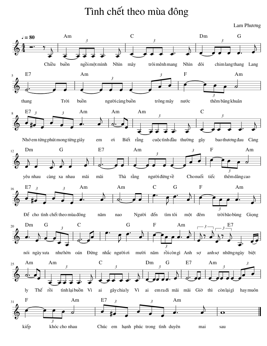 Hợp âm bài hát Tình Chết Theo Mùa Đông