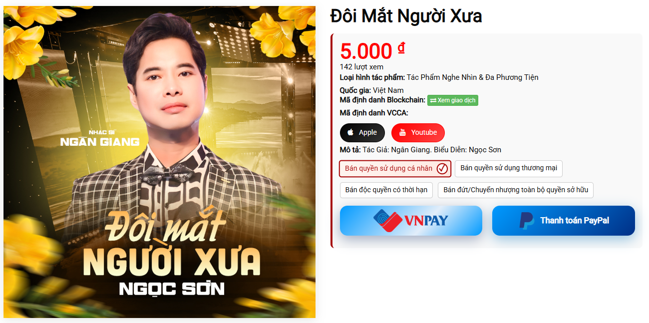 Giao dịch bản quyền bài hát Đôi Mắt Người Xưa tại Certiva