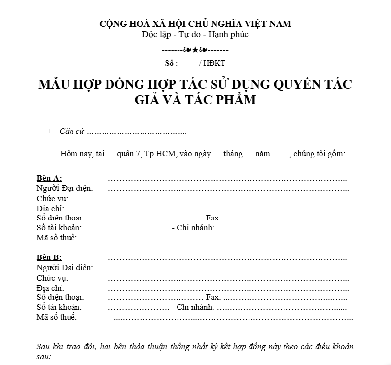 Mẫu hợp đồng sử dụng tác quyền âm nhạc