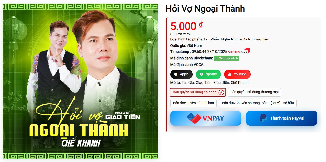 Giao dịch bản quyền bài hát Hỏi Vợ Ngoại Thành tại Certiva