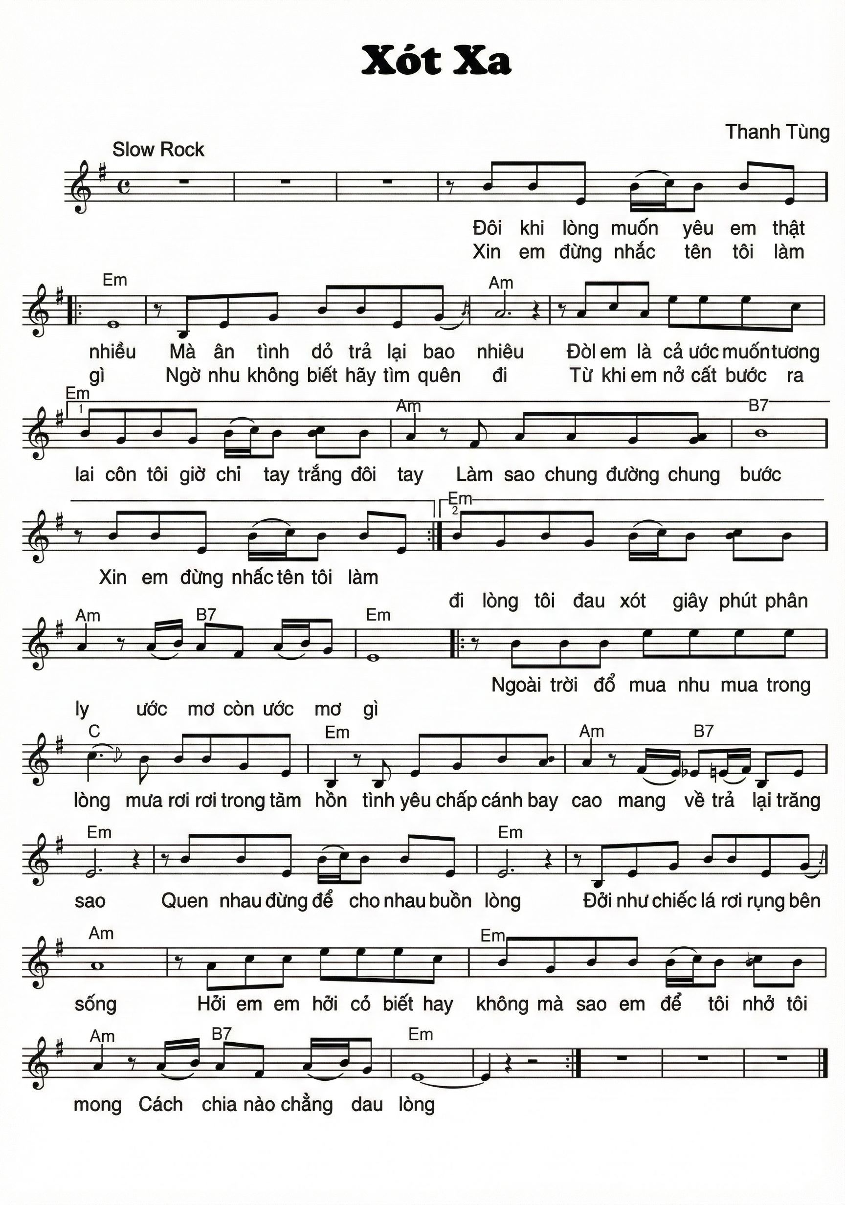 Lời bài hát Xót Xa