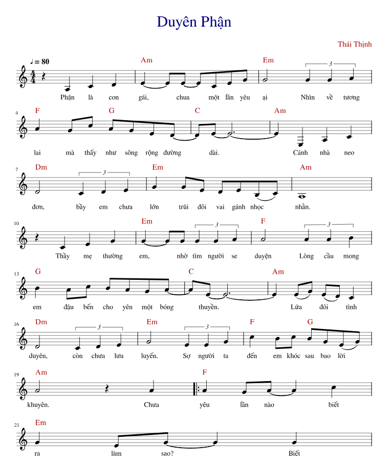 Hợp âm bài hát Duyên Phận
