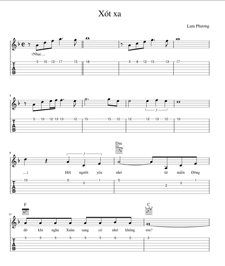 Hợp âm bài hát Xót Xa