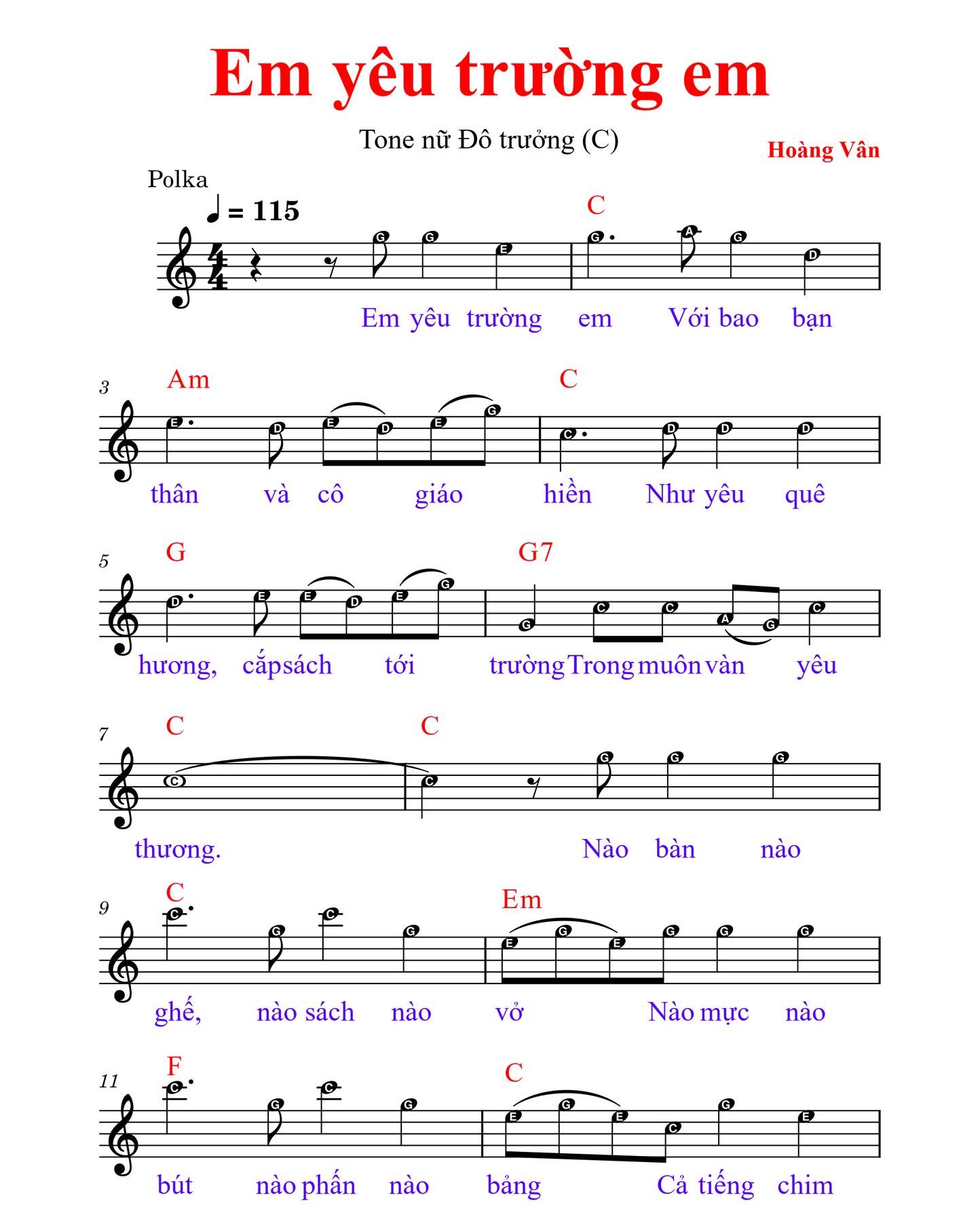 Hợp âm bài hát Em Yêu Trường Em