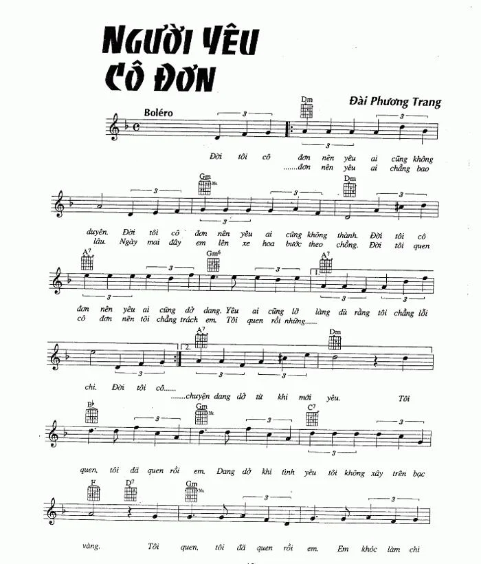 Hợp âm bài hát Người Yêu Cô Đơn