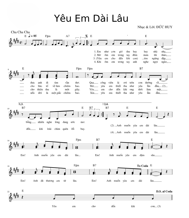 Hợp âm bài hát Yêu Em Dài Lâu