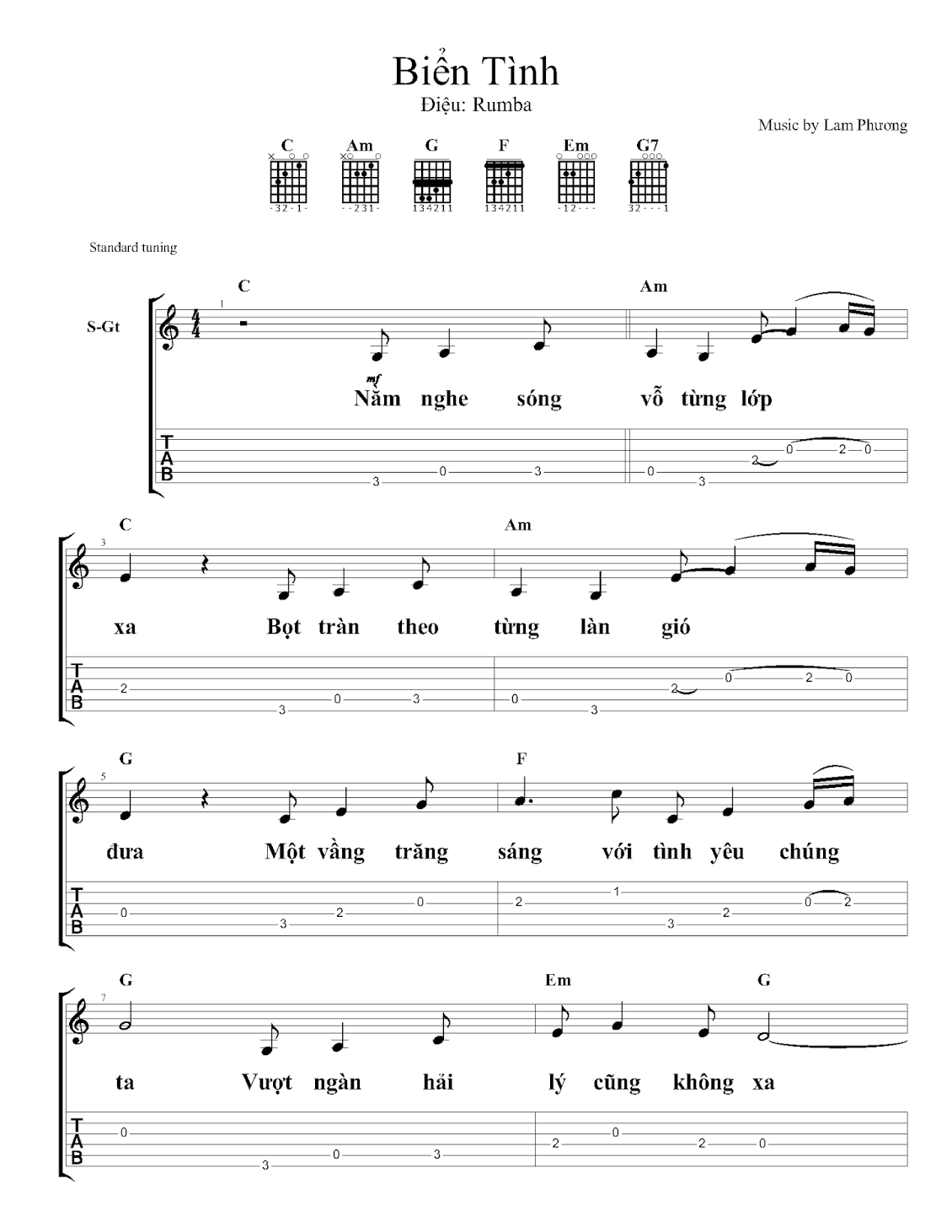 Hợp âm bài hát Biển Tình