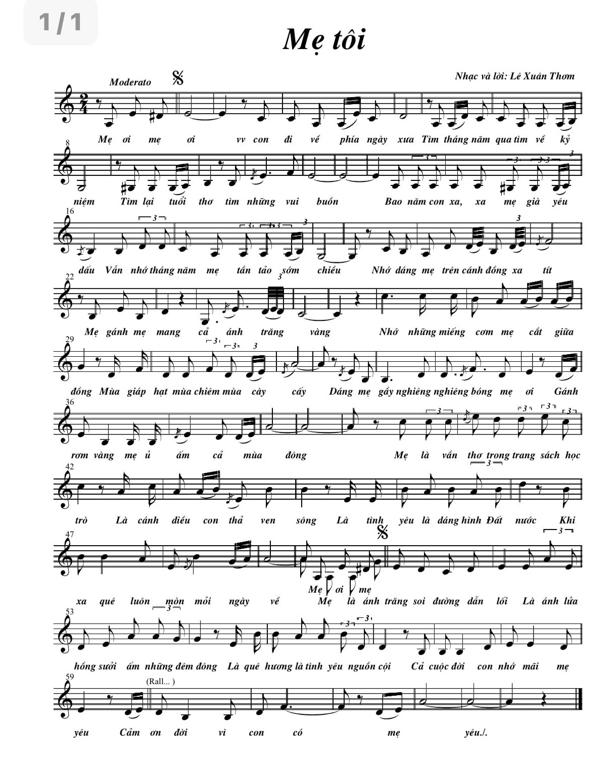 Lời bài hát Mẹ Tôi