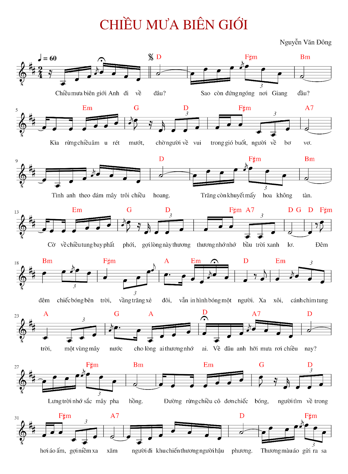 Hợp âm bài hát Chiều Mưa Biên Giới