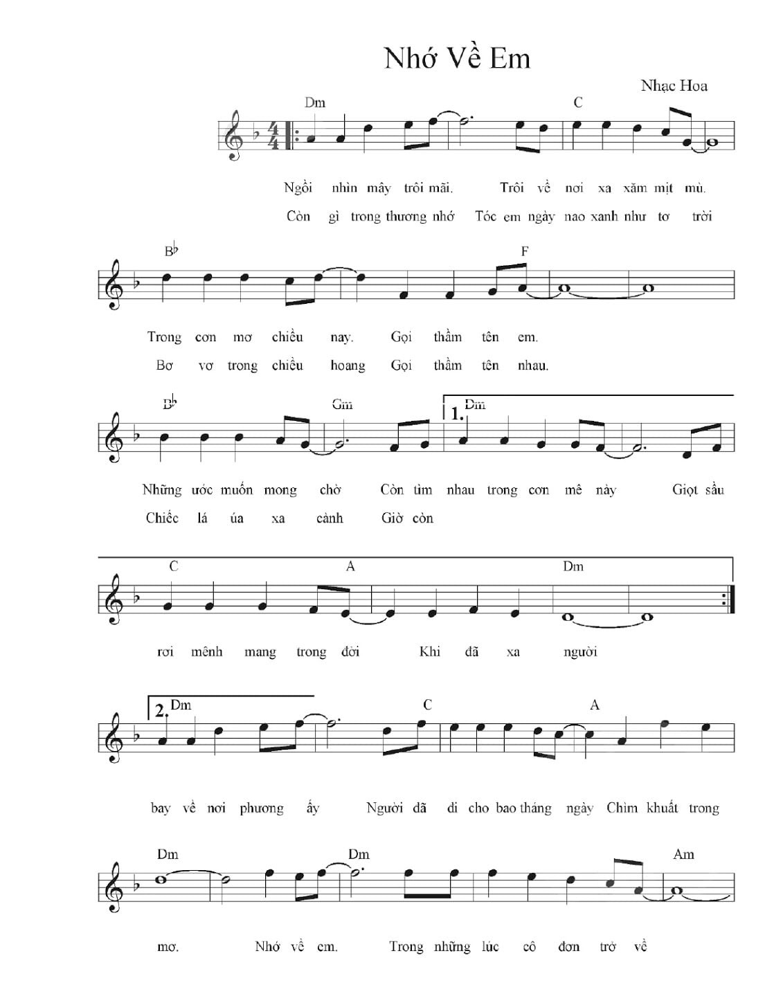 Lời bài hát Nhớ Về Em