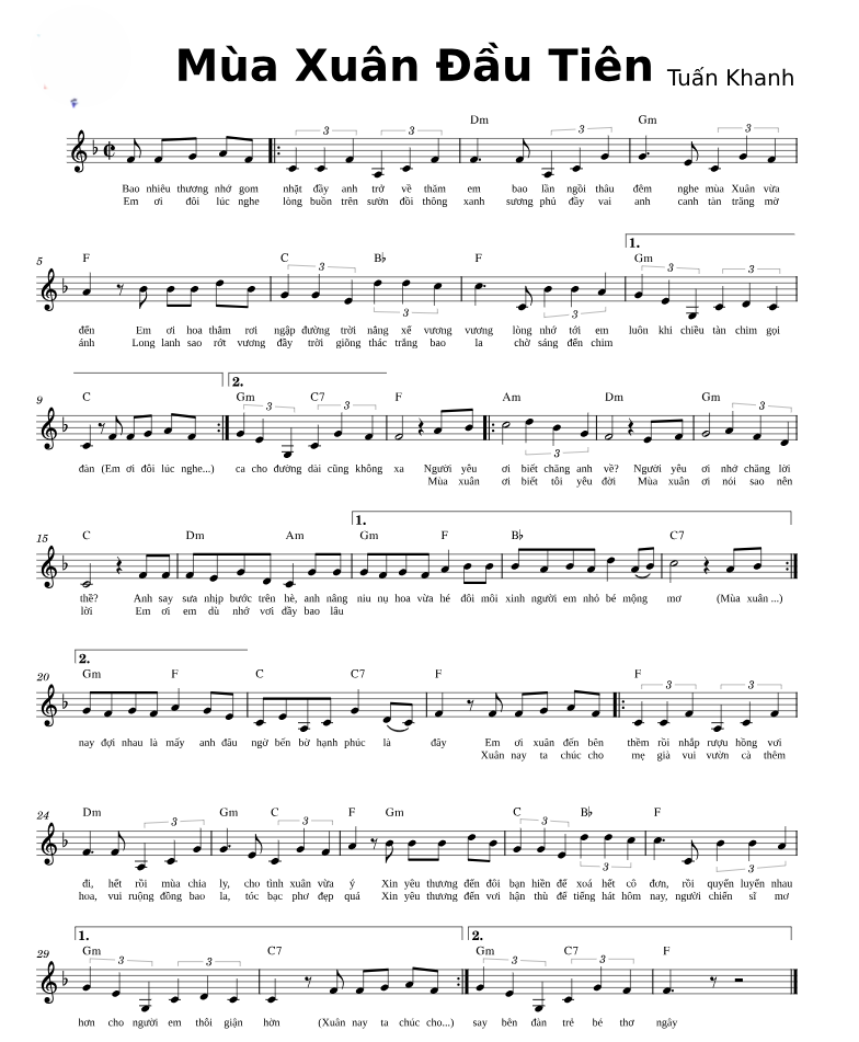 Hợp âm bài hát Mùa Xuân Đầu Tiên