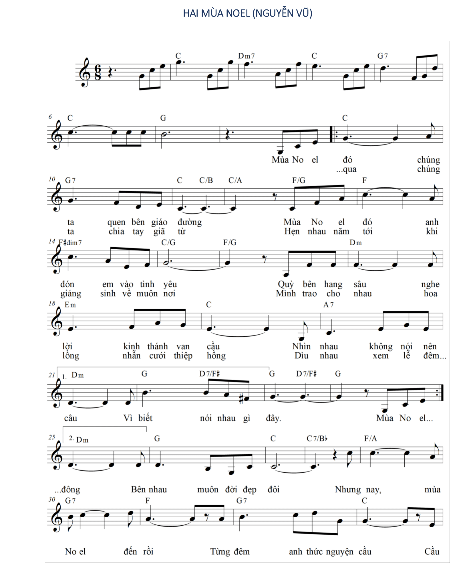 Hợp âm bài hát Hai Mùa Noel