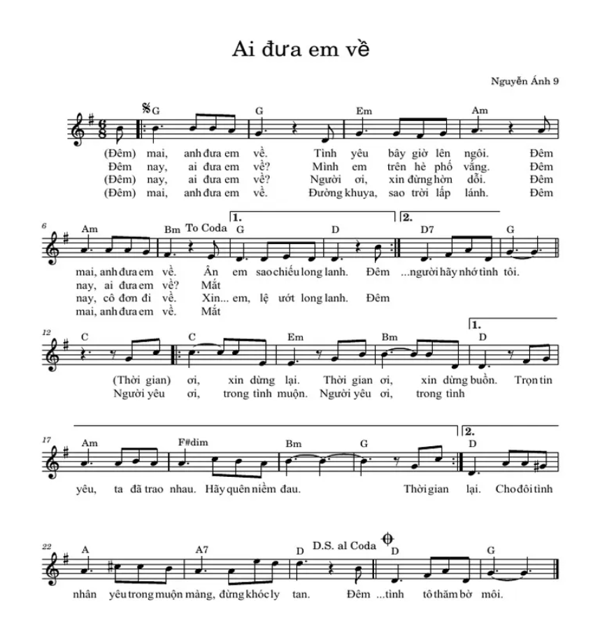 Hợp âm bài hát Ai Đưa Em Về