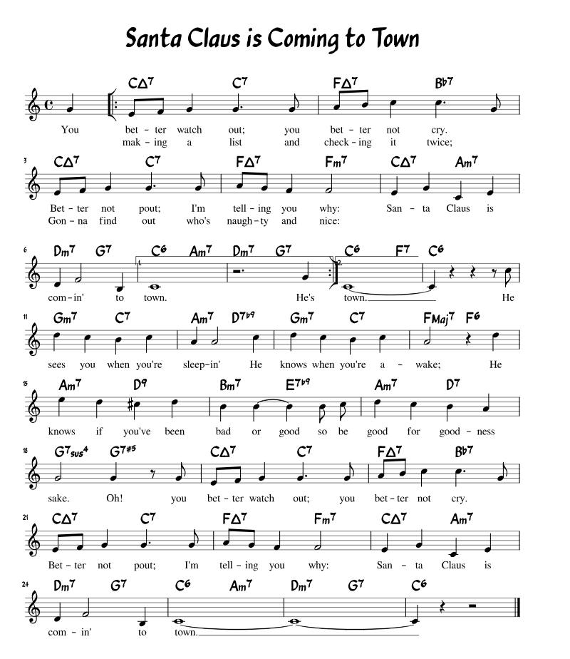 Hợp âm bài hát Santa Claus Is Coming to Town