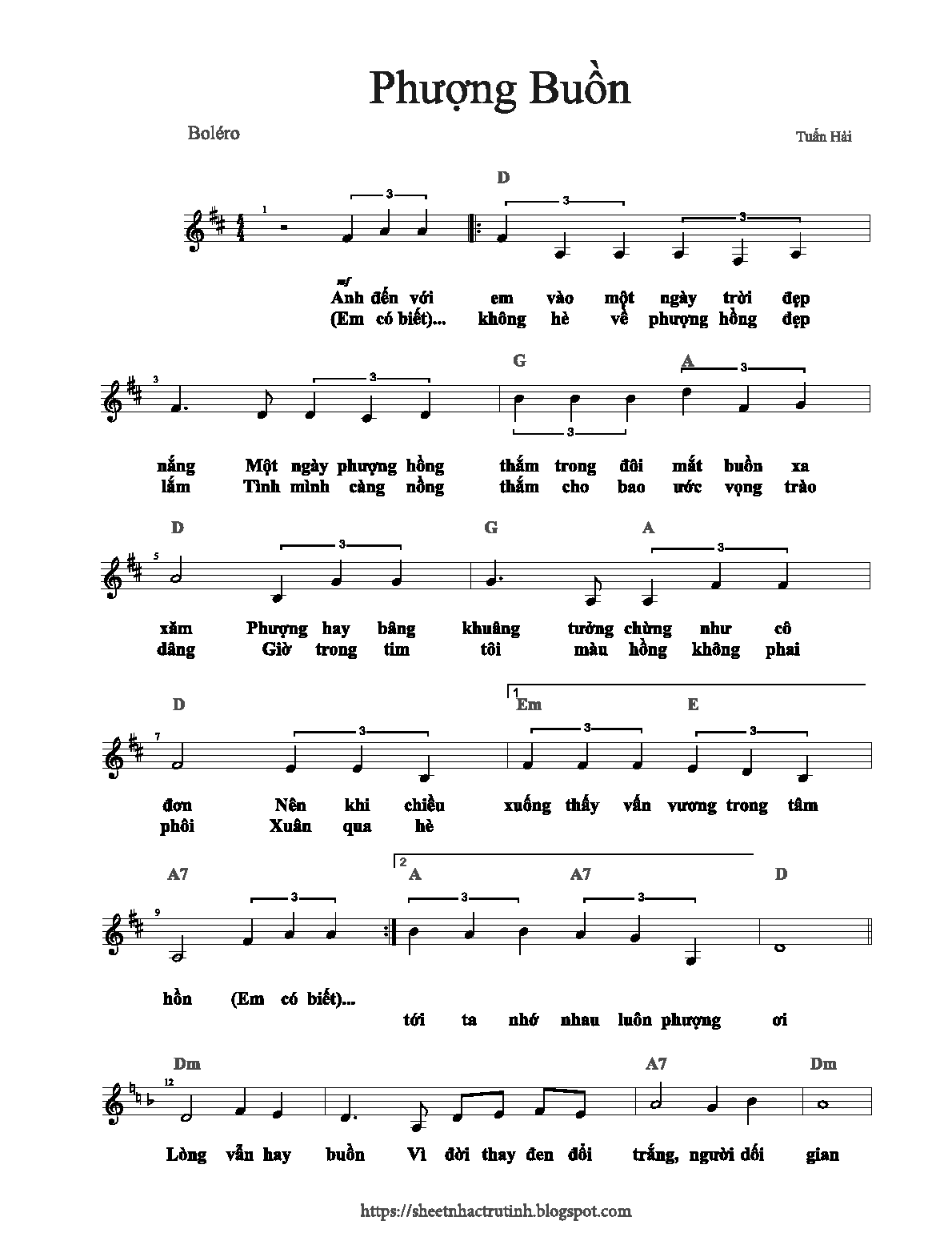 Lời bài hát Phượng Buồn