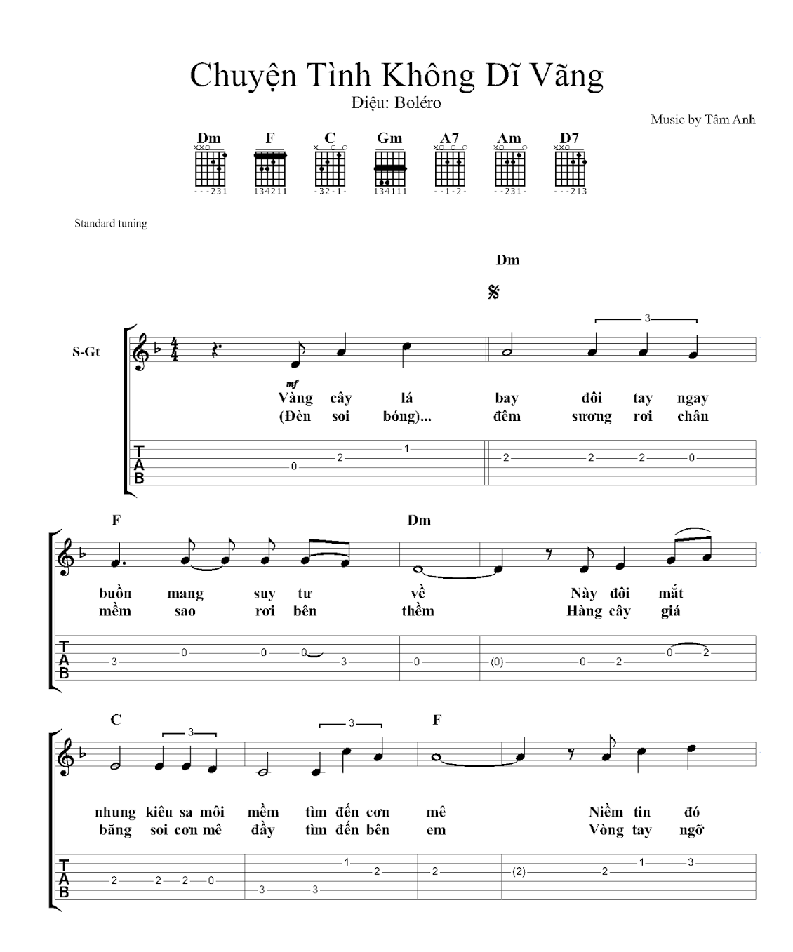 Hợp âm bài hát Chuyện Tình Không Dĩ Vãng