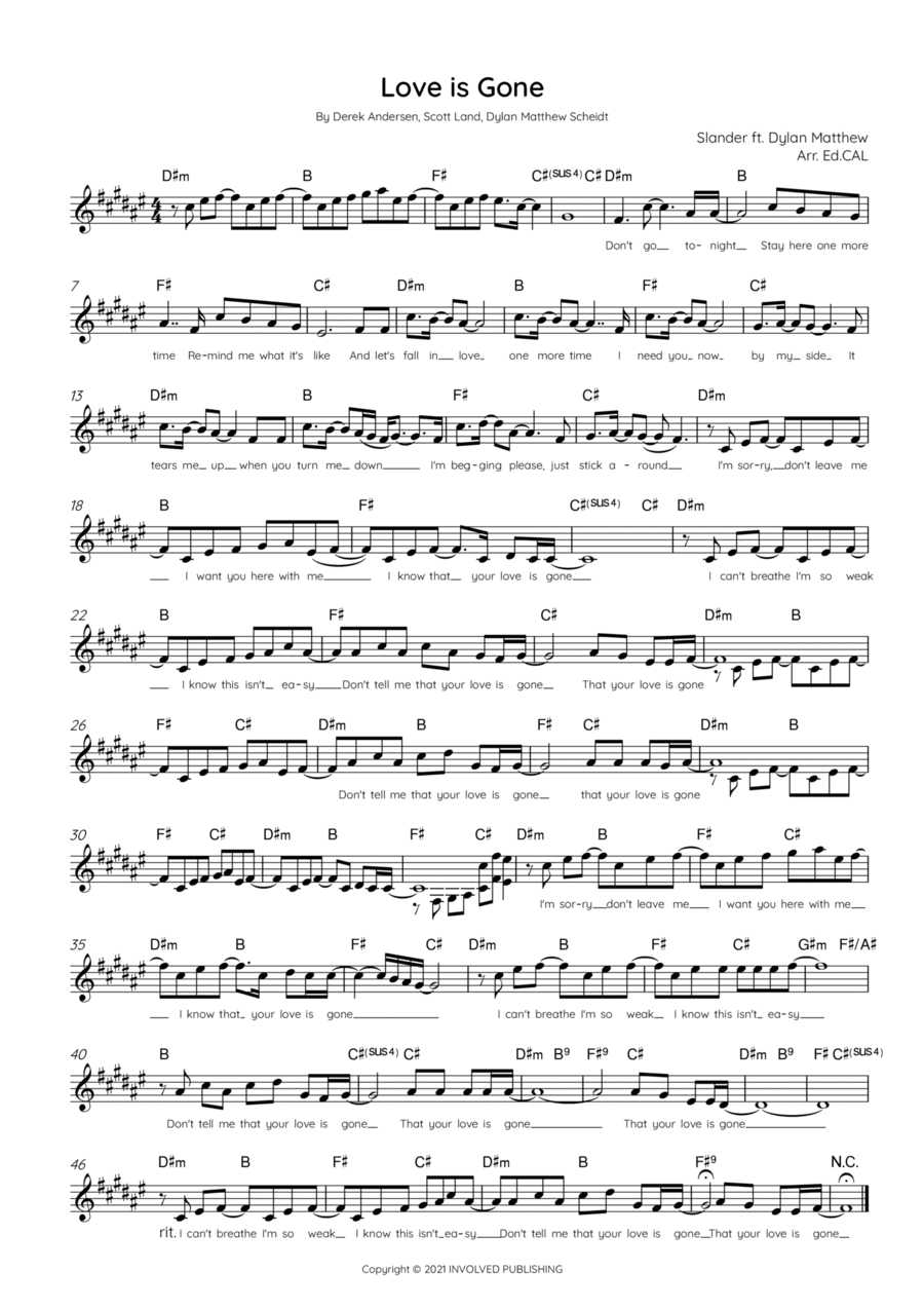 Love Is Gone - Slander Sheet Music for Piano (Solo)
