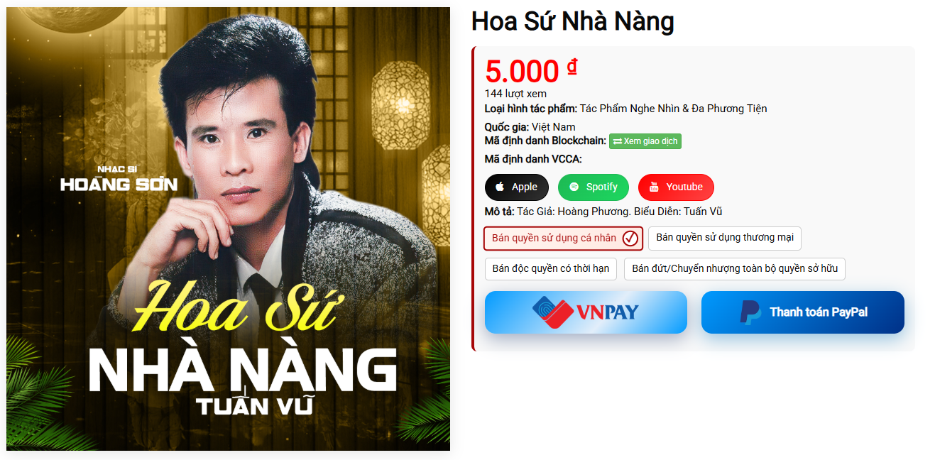 Giao dịch bản quyền bài hát Hoa Sứ Nhà Nàng