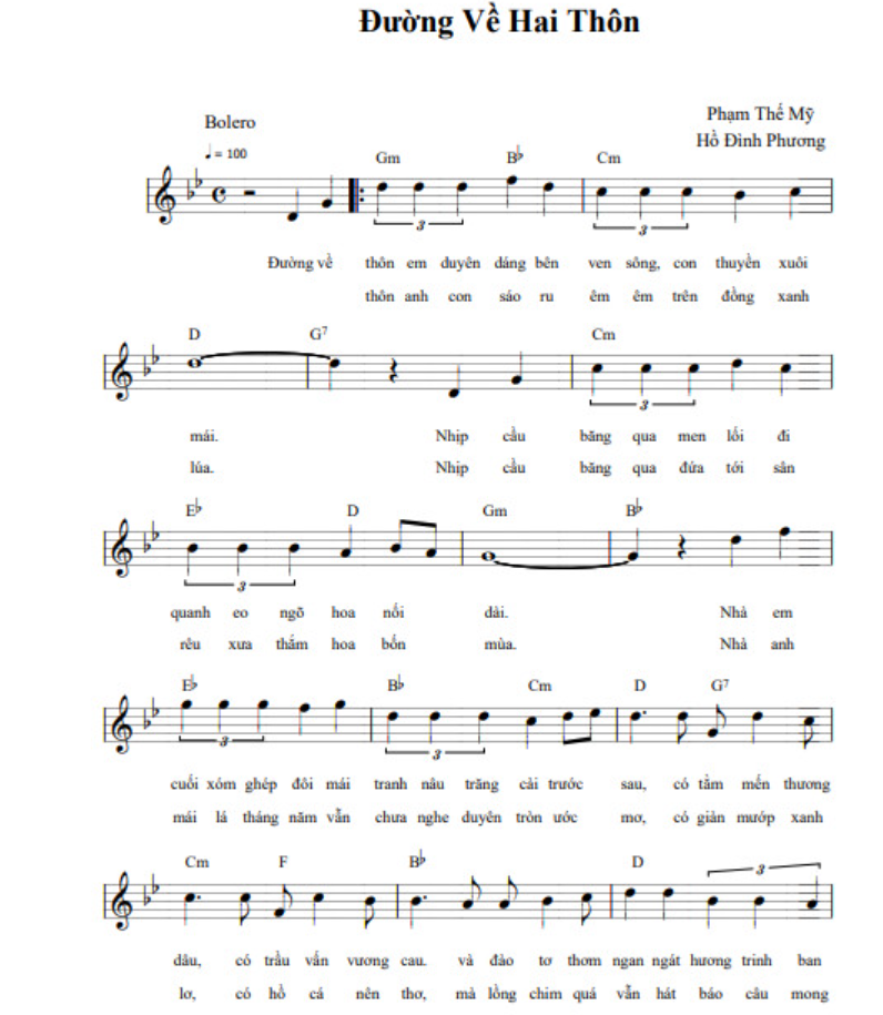 Lời bài hát Đường Về Hai Thôn