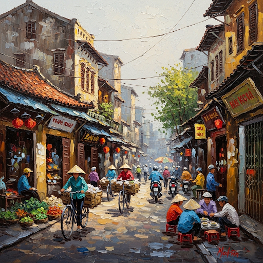 Bức tranh "Phố Cổ Trong Sớm Mai"