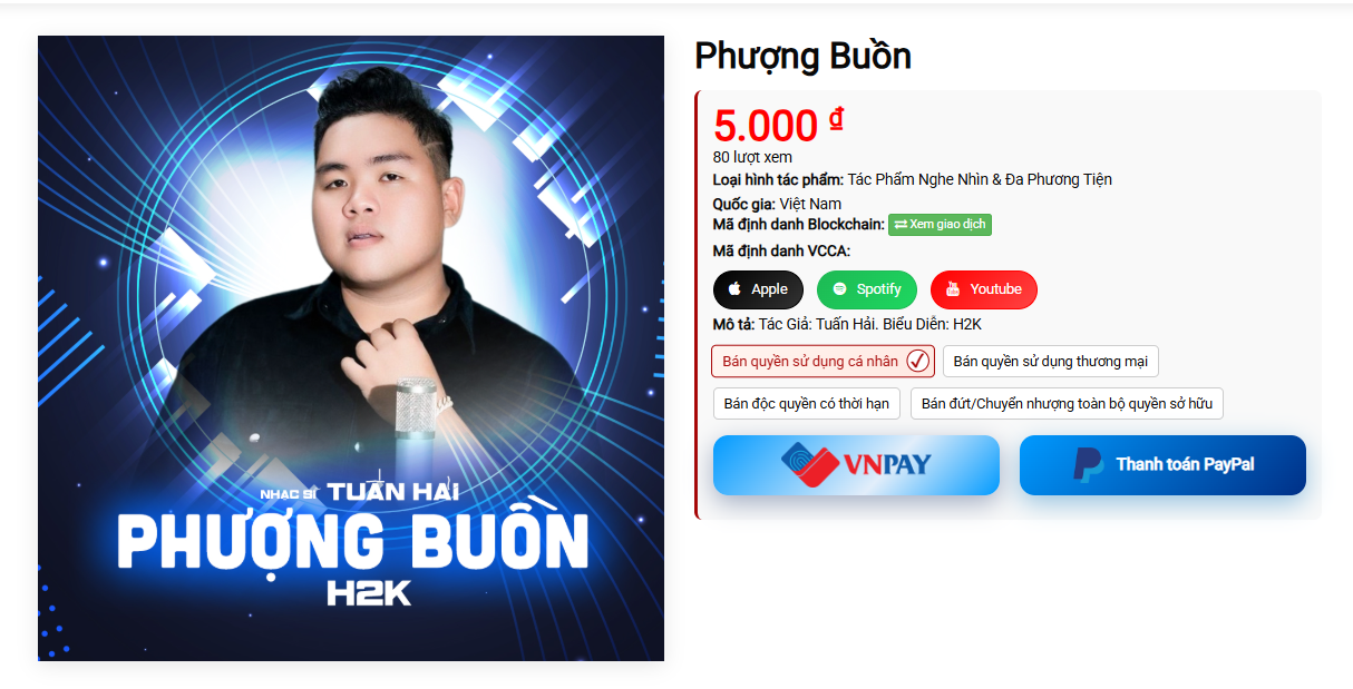 Giao dịch bản quyền bài hát Phượng Buồn tại Certiva