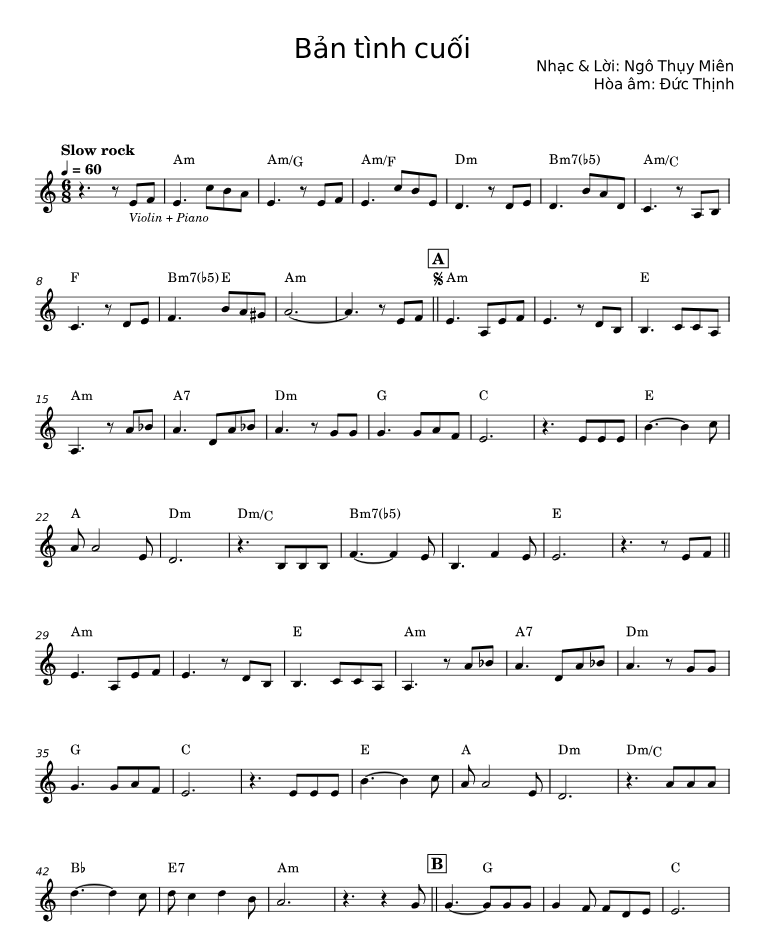 Hợp âm bài hát Bản Tình Ca Cuối