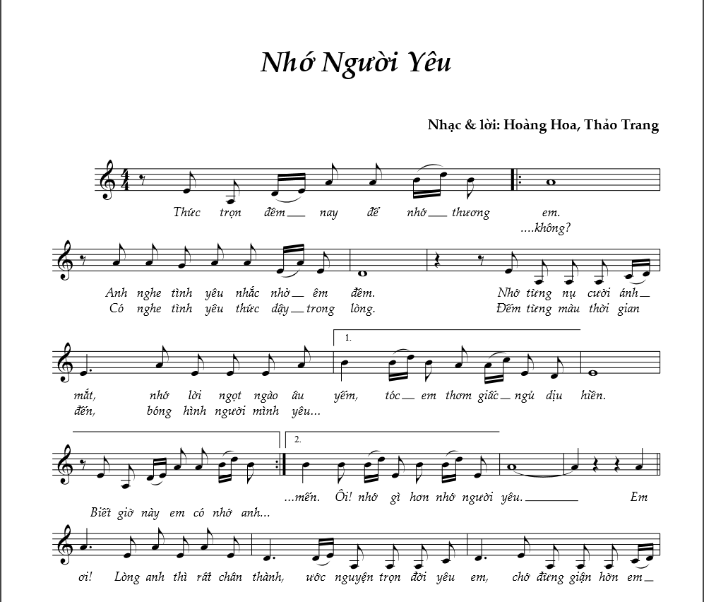 Lời bài hát Nhớ Người Yêu