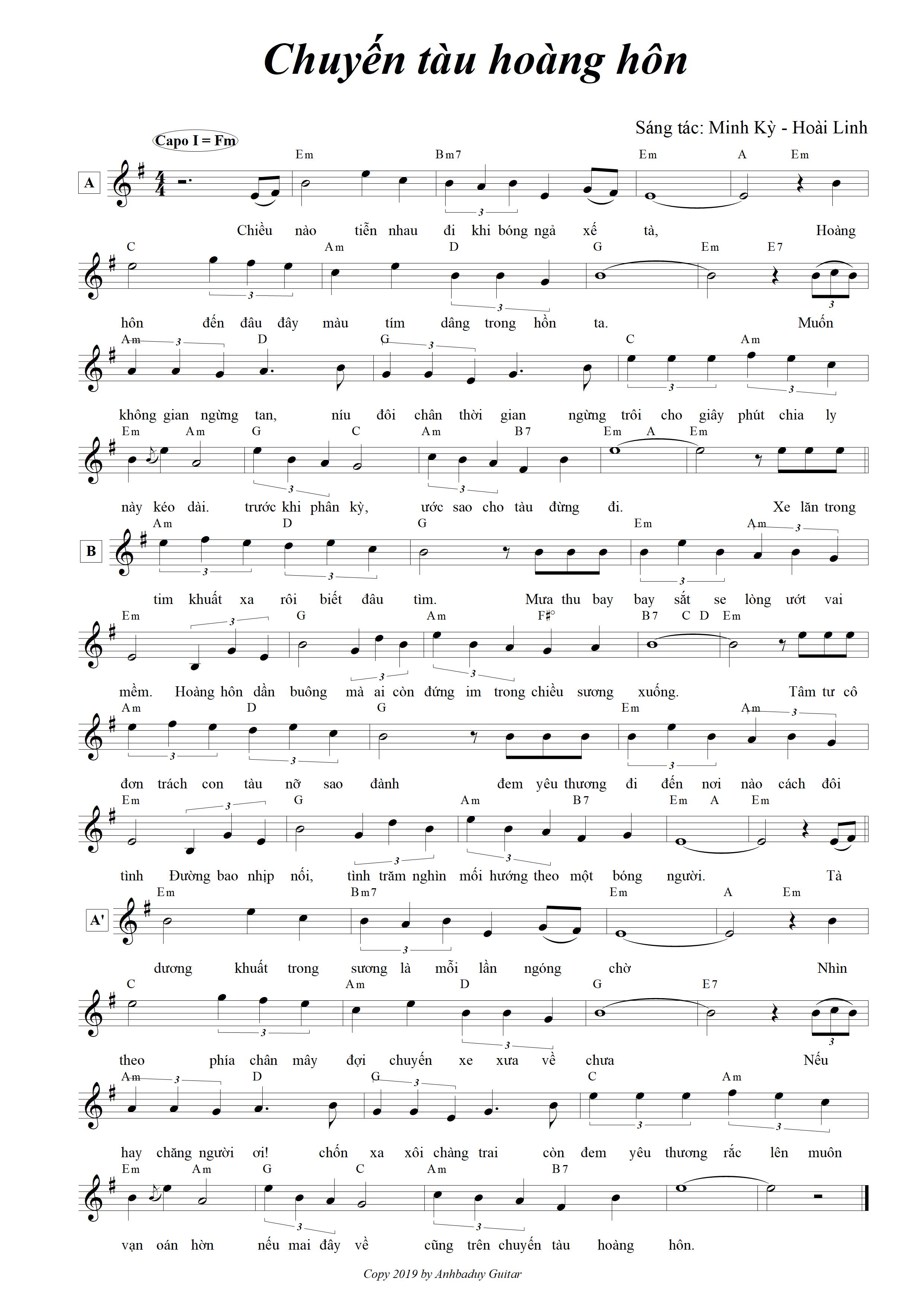 Lời bài hát Chuyến Tàu Hoàng Hôn