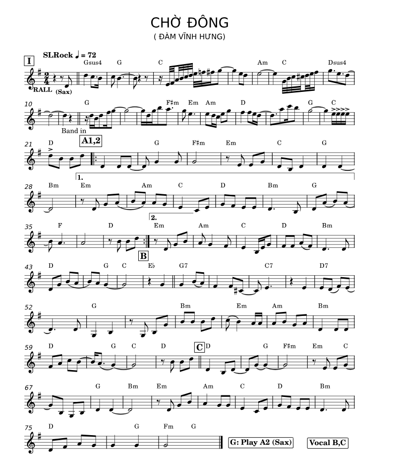 Hợp âm bài hát Chờ Đông