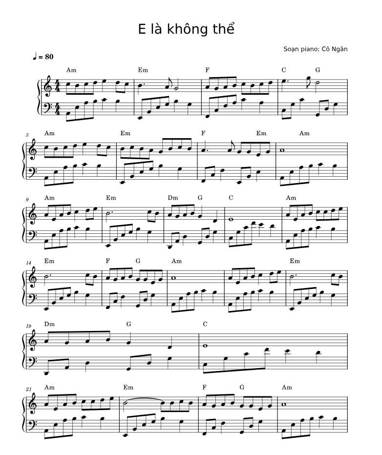 Hợp âm bài hát E Là Không Thể