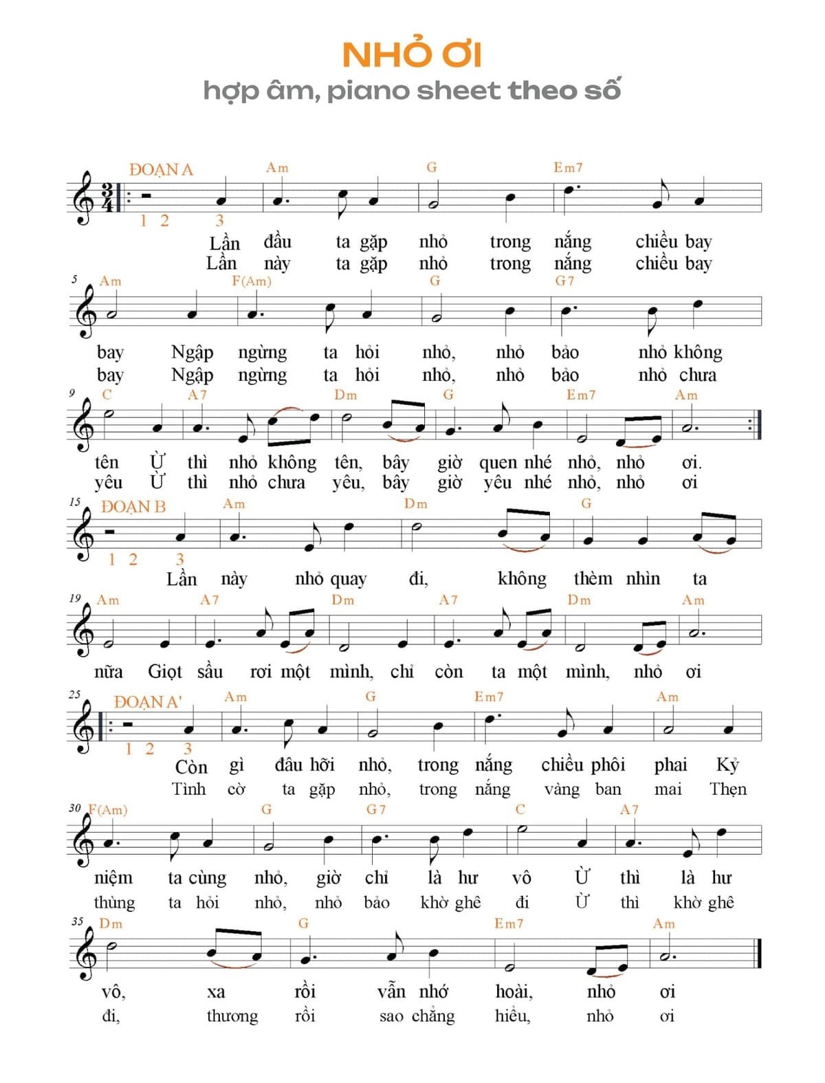 Lời bài hát Nhỏ Ơi