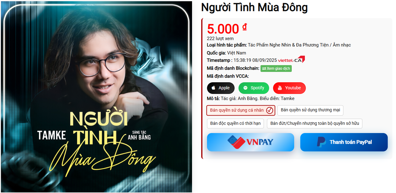 Giao dịch bản quyền bài hát Người Tình Mùa Đông tại Certiva