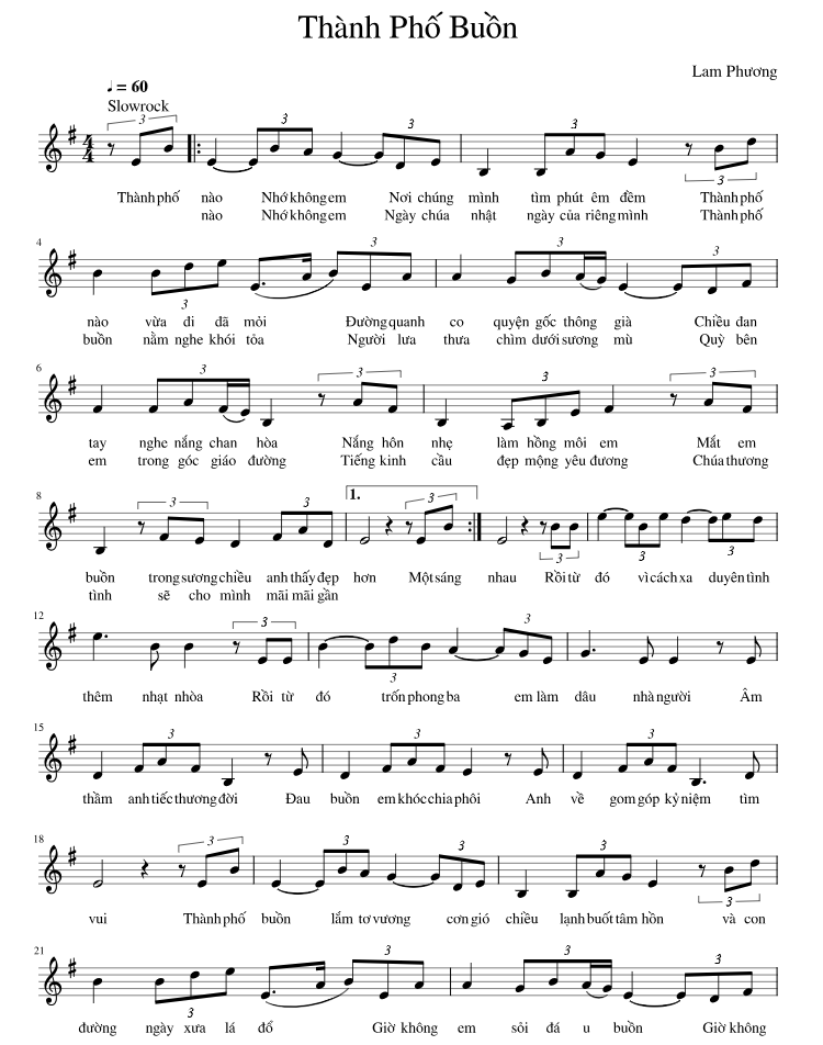 Lời bài hát Thành Phố Buồn
