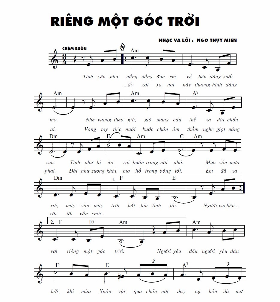 Lời bài hát Riêng Một Góc Trời