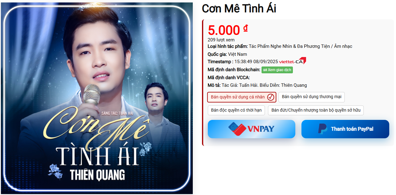 Giao dịch bản quyền bài hát Cơn Mê Tình Ái tại Certiva