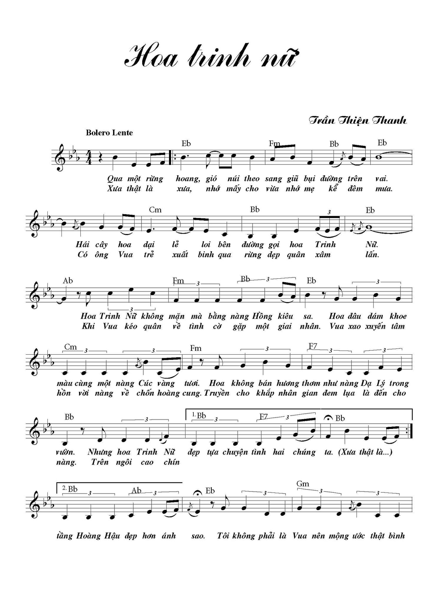 Lời bài hát Hoa Trinh Nữ