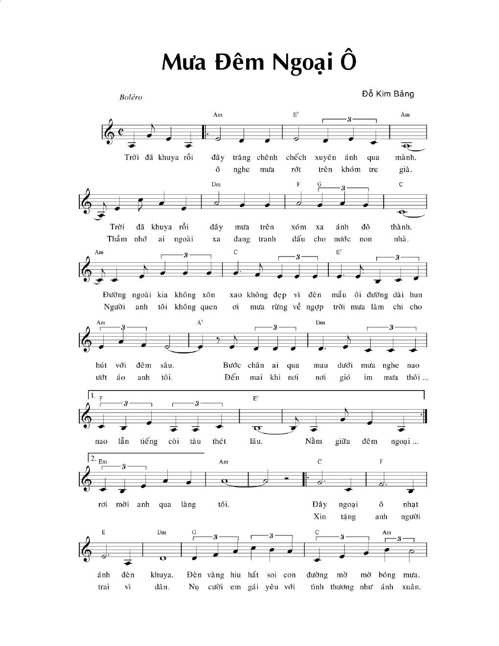 Lời bài hát Mưa Đêm Ngoại Ô