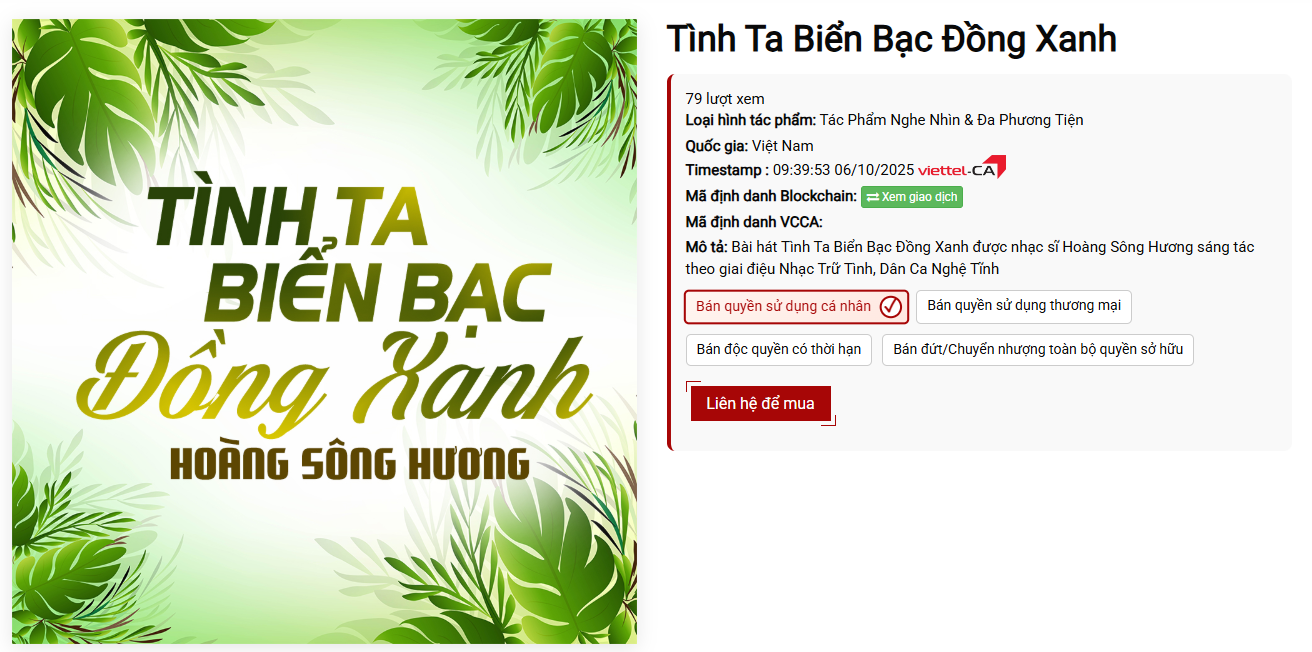 Giao dịch bản quyền bài hát Tình Ta Biển Bạc Đồng Xanh với tác giả tại Certiva